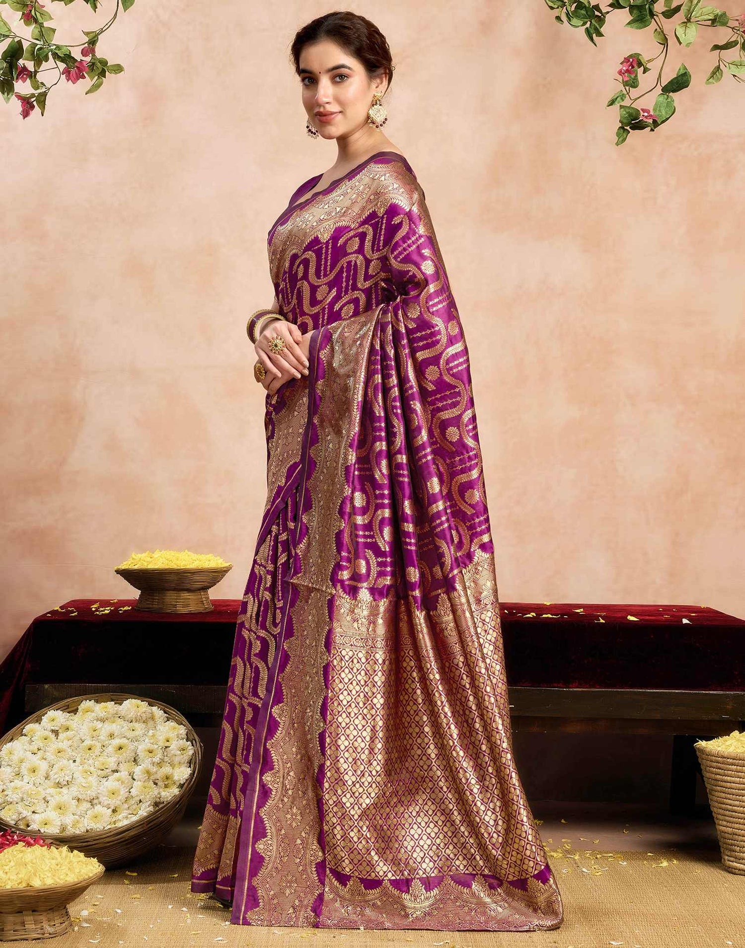 Magenta Silk Woven Saree