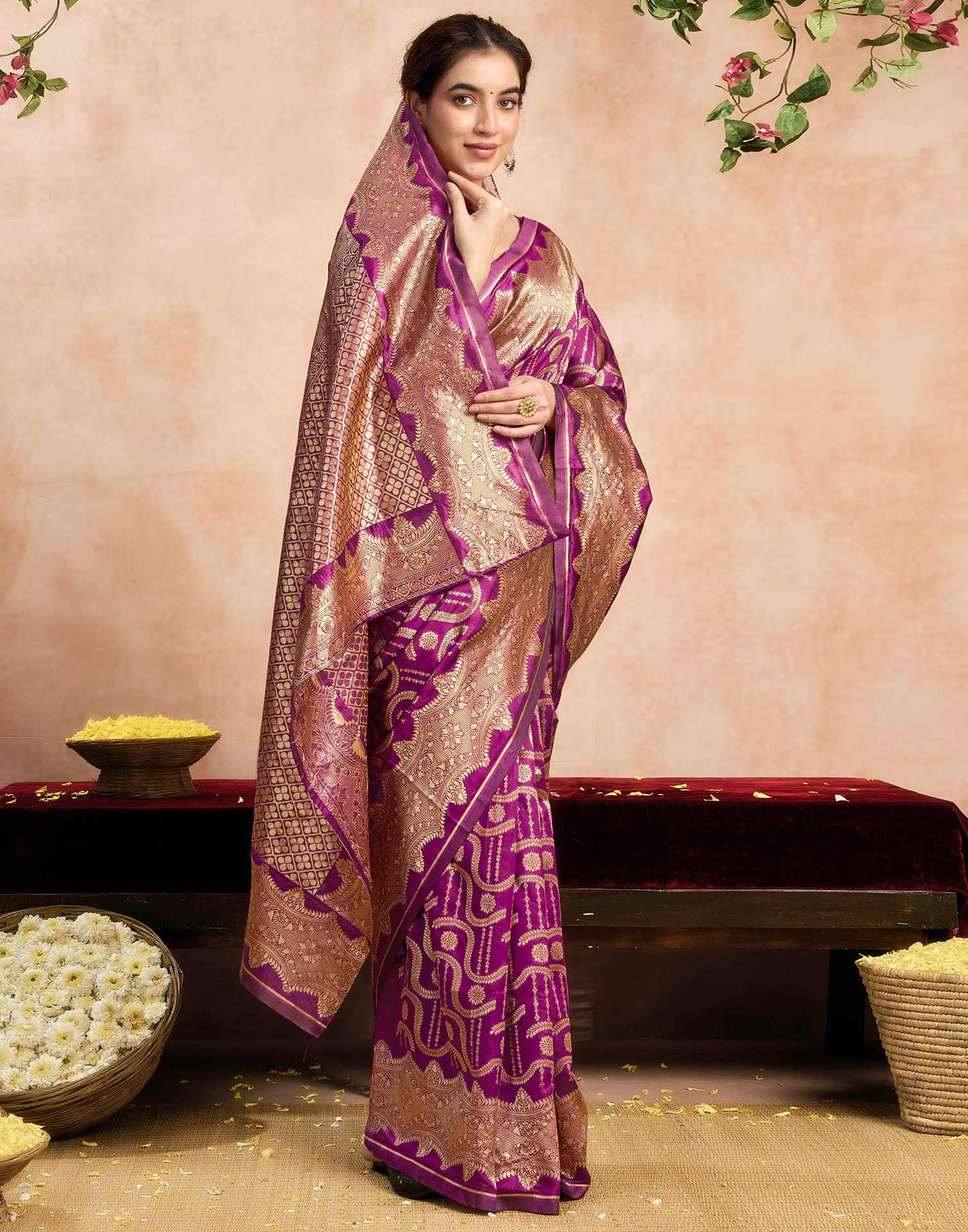 Magenta Silk Woven Saree