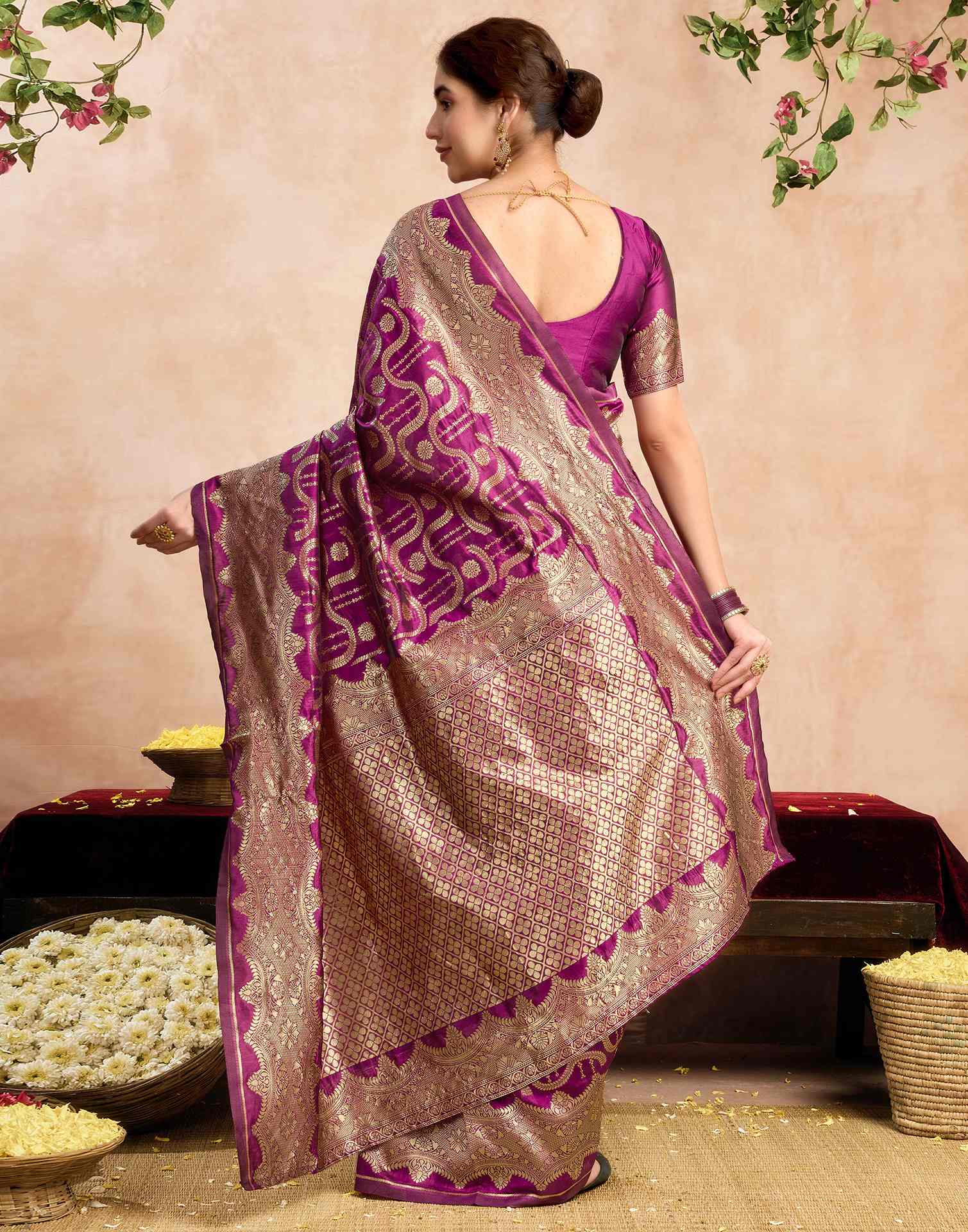Magenta Silk Woven Saree