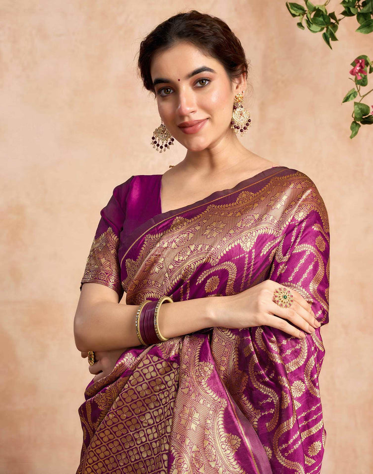 Magenta Silk Woven Banarasi Saree