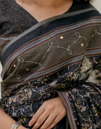 Multicoloured Cotton Embroidery Printed Saree