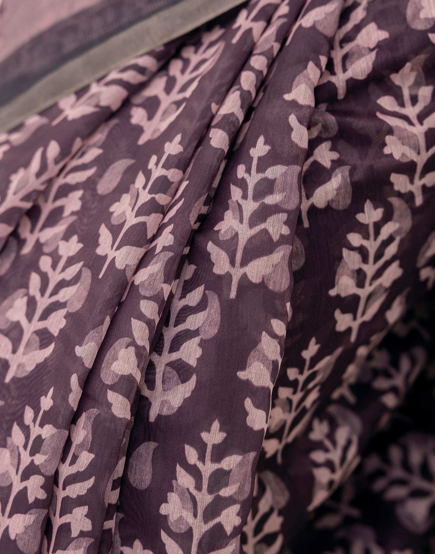 Purple Cotton Embroidery Printed Saree