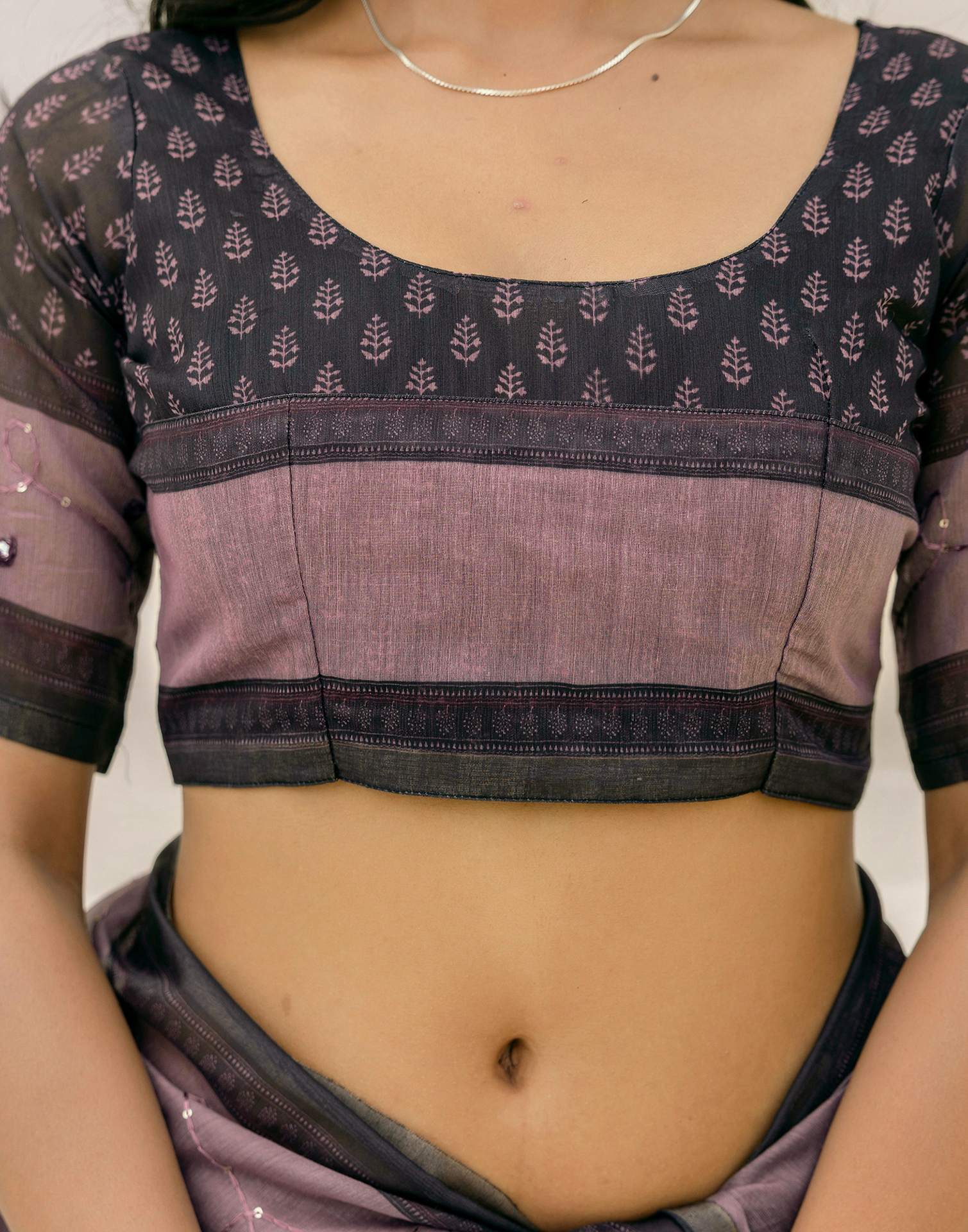 Purple Cotton Embroidery Printed Saree
