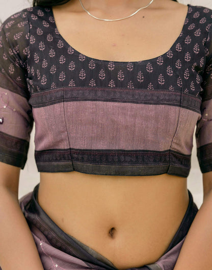 Purple Cotton Embroidery Printed Saree