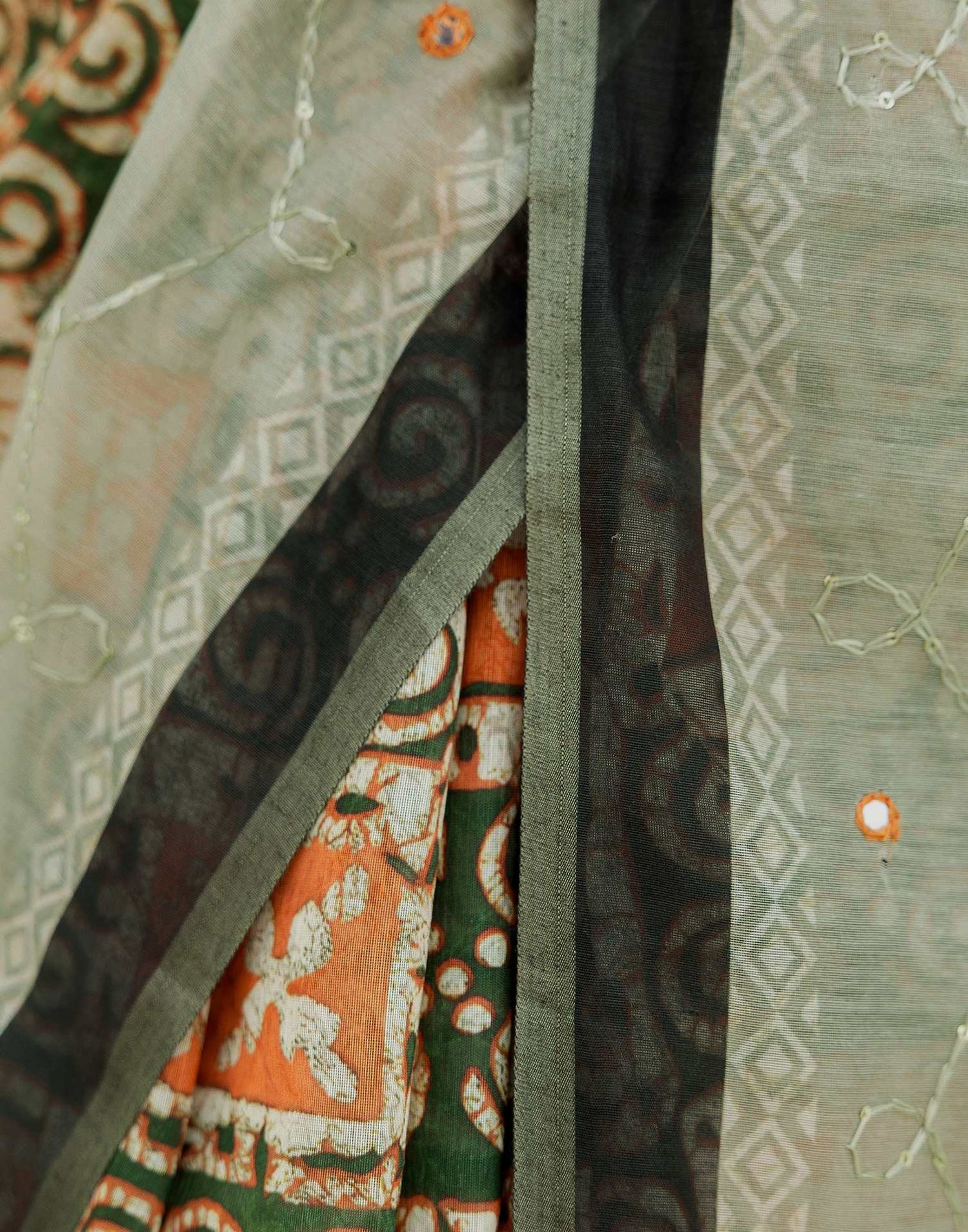Green Cotton Embroidery Printed Saree
