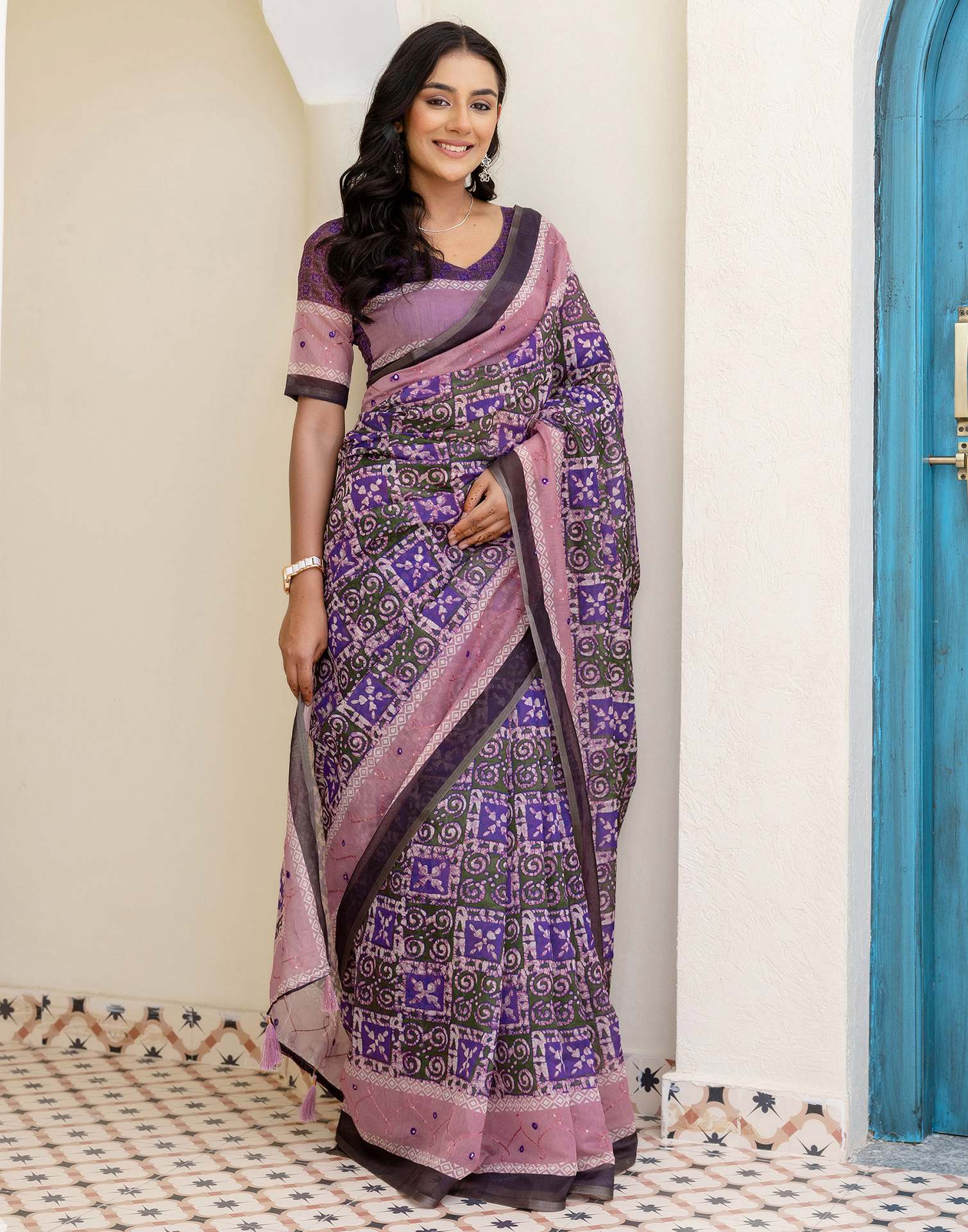 Green Cotton Embroidery Printed Saree
