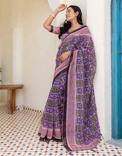 Green Cotton Embroidery Printed Saree