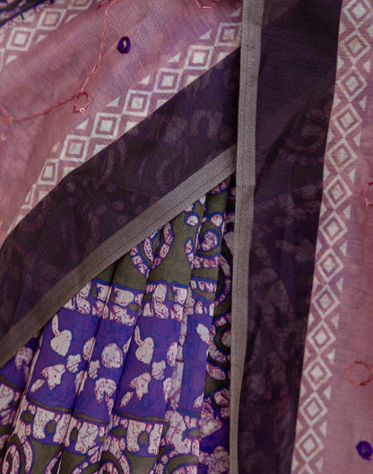 Green Cotton Embroidery Printed Saree