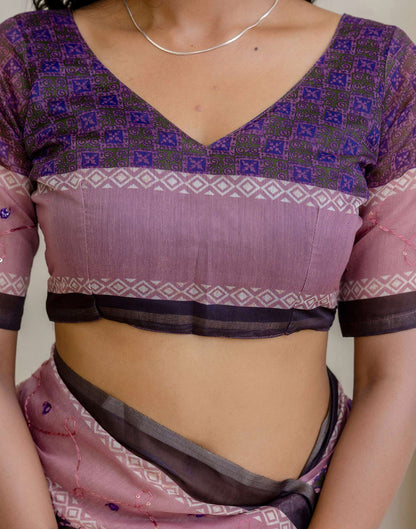 Green Cotton Embroidery Printed Saree