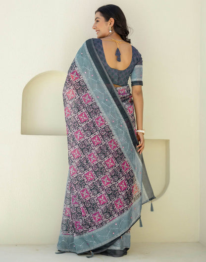 Green Cotton Embroidery Printed Saree