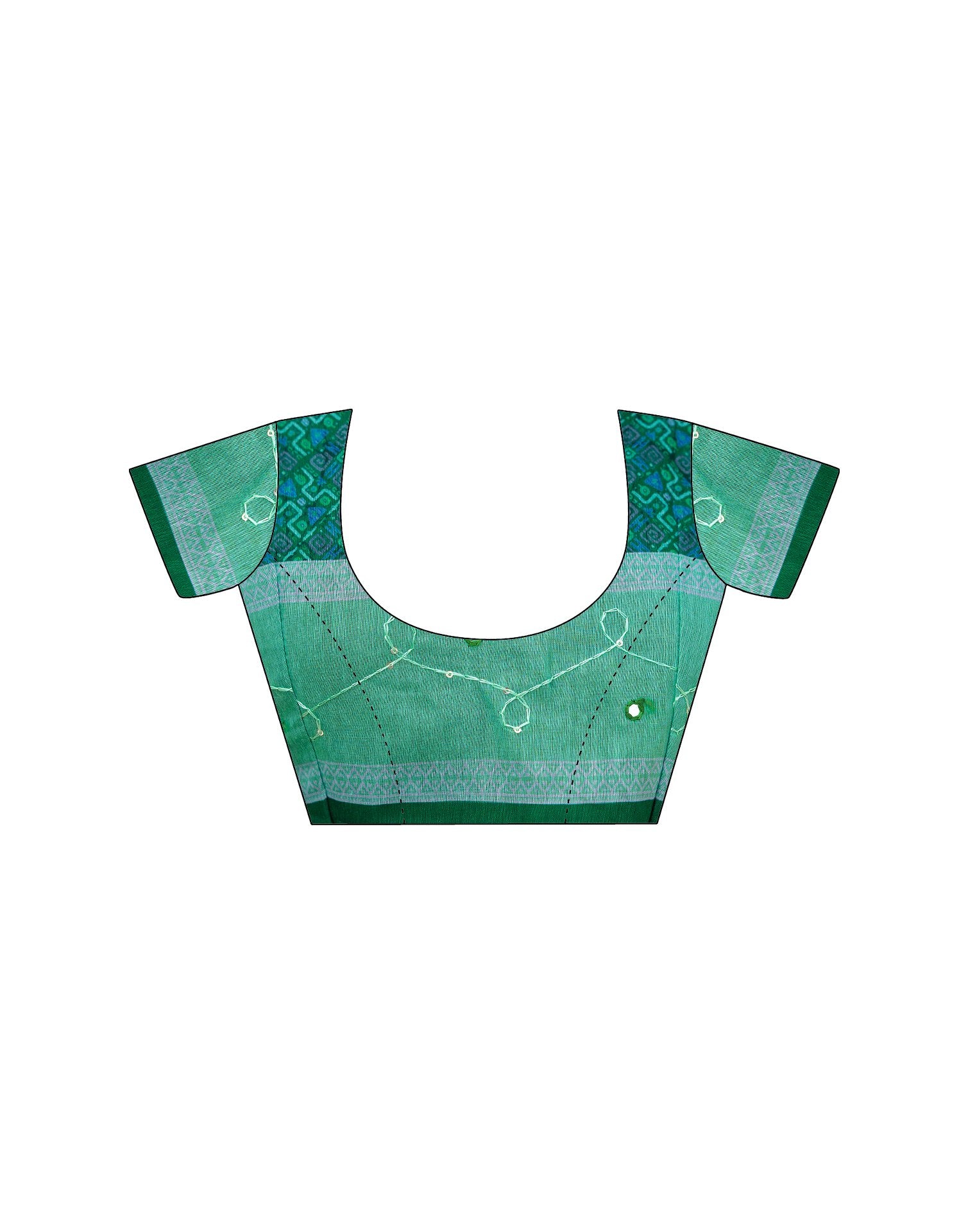 Green Cotton Embroidery Printed Saree