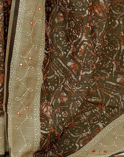 Green Cotton Embroidery Printed Saree