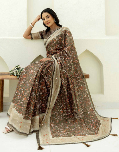 Green Cotton Embroidery Printed Saree
