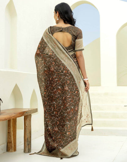 Green Cotton Embroidery Printed Saree