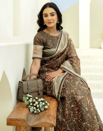 Green Cotton Embroidery Printed Saree