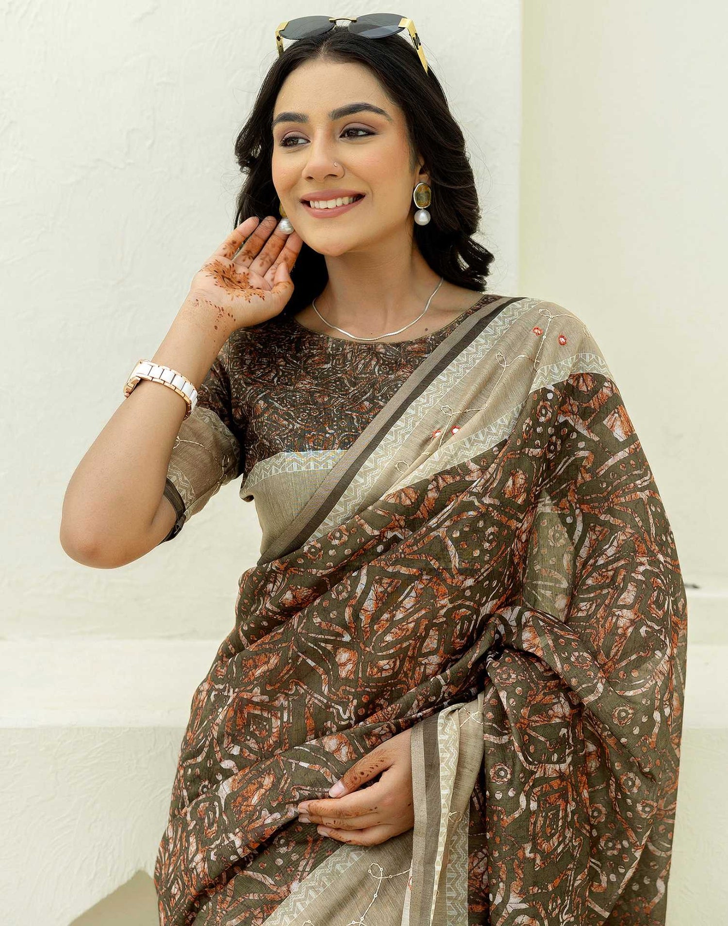 Green Cotton Embroidery Printed Saree