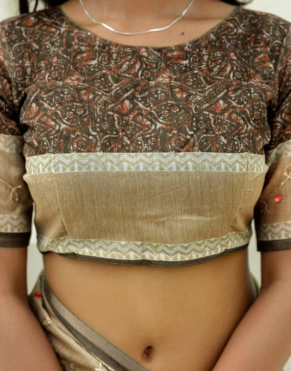 Green Cotton Embroidery Printed Saree
