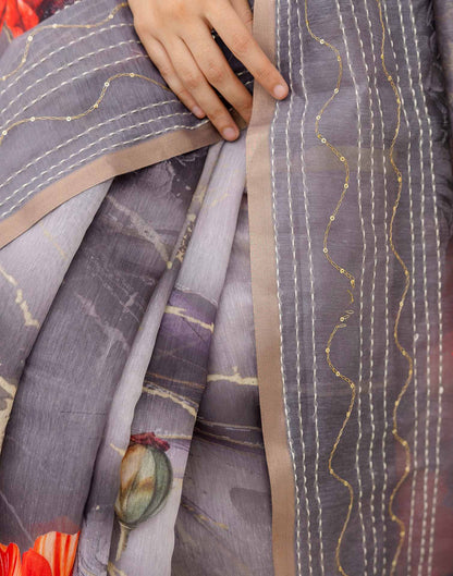 Multicoloured Cotton Embroidery Floral Printed Saree