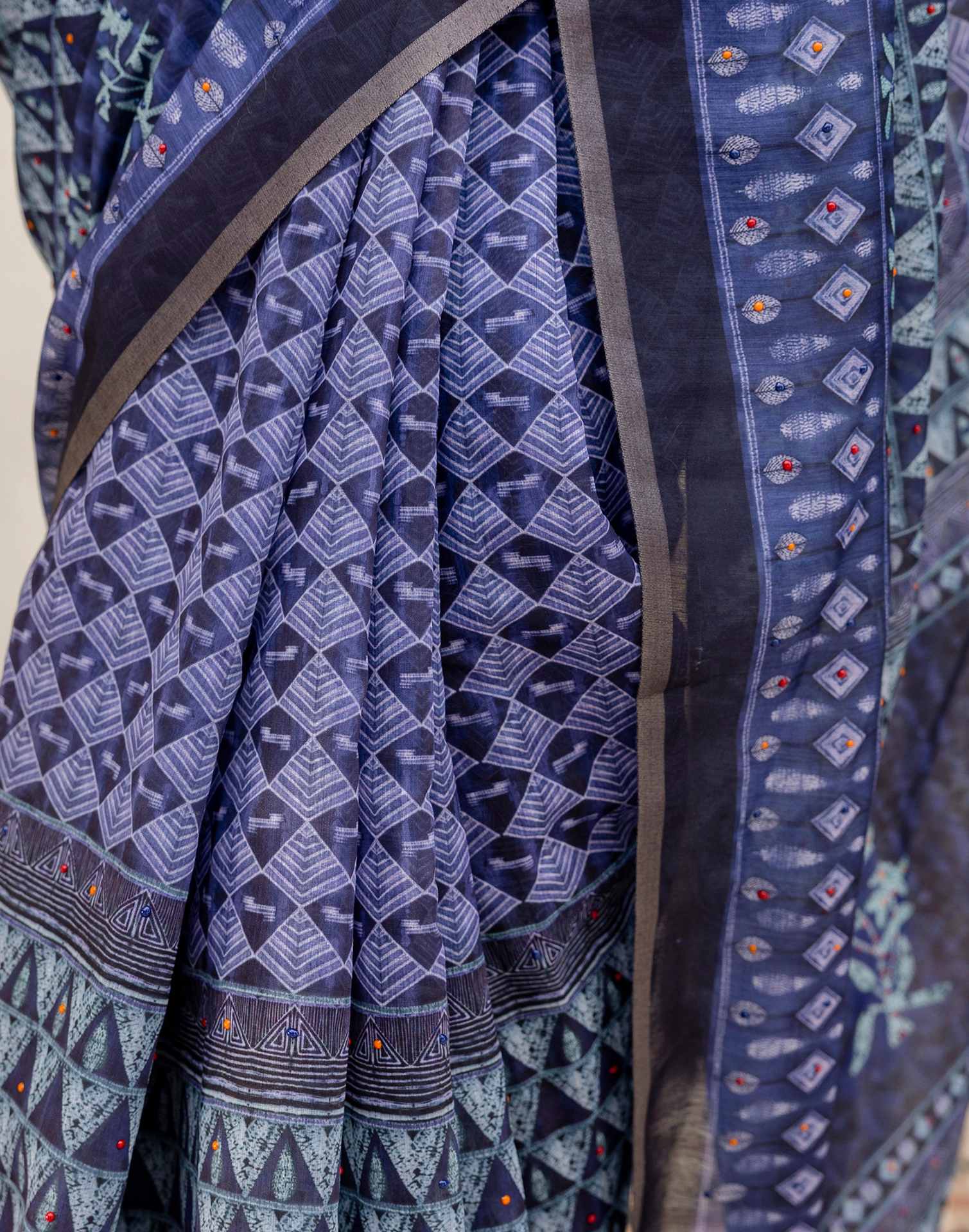 Black Cotton Printed Saree