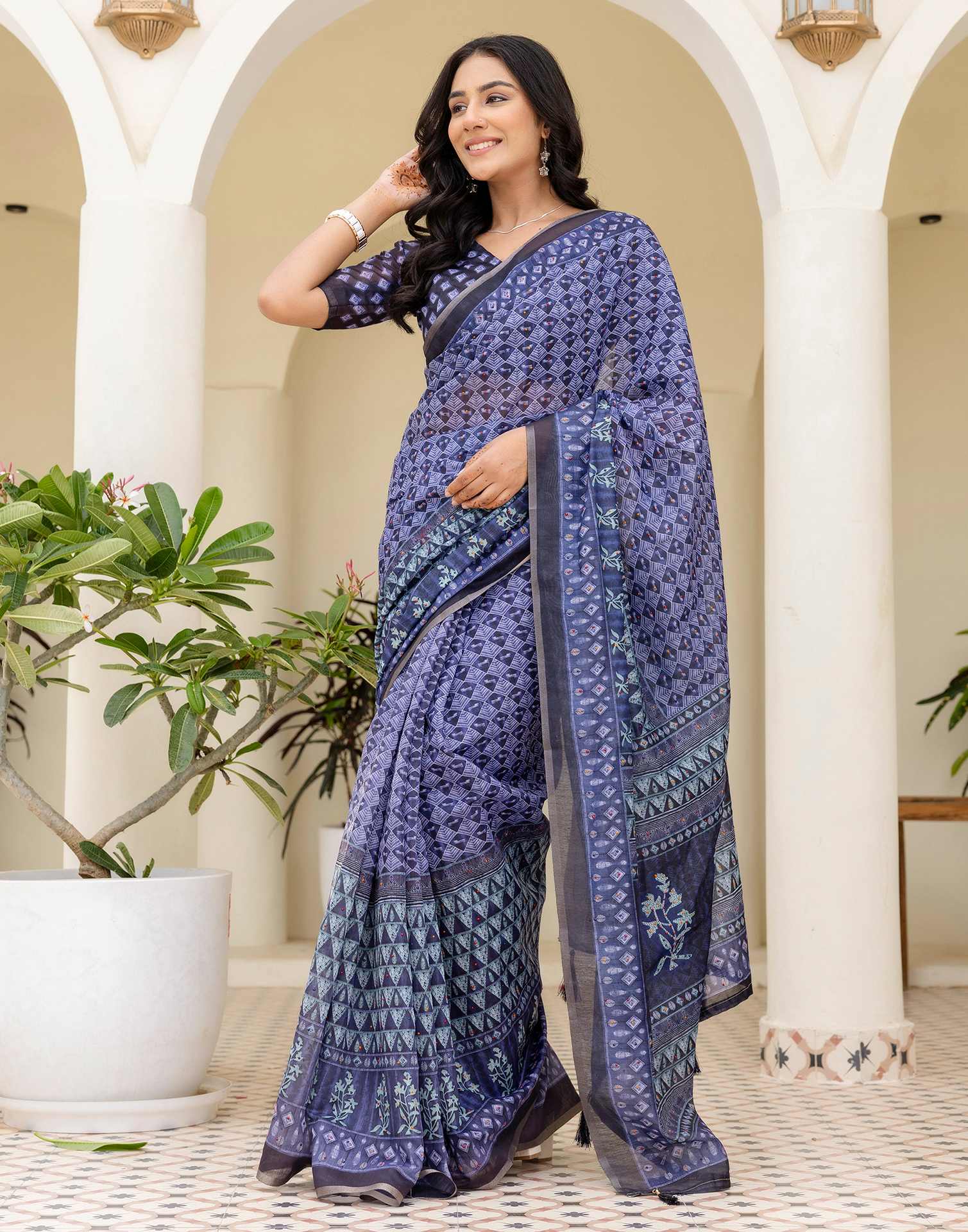 Black Cotton Printed Saree