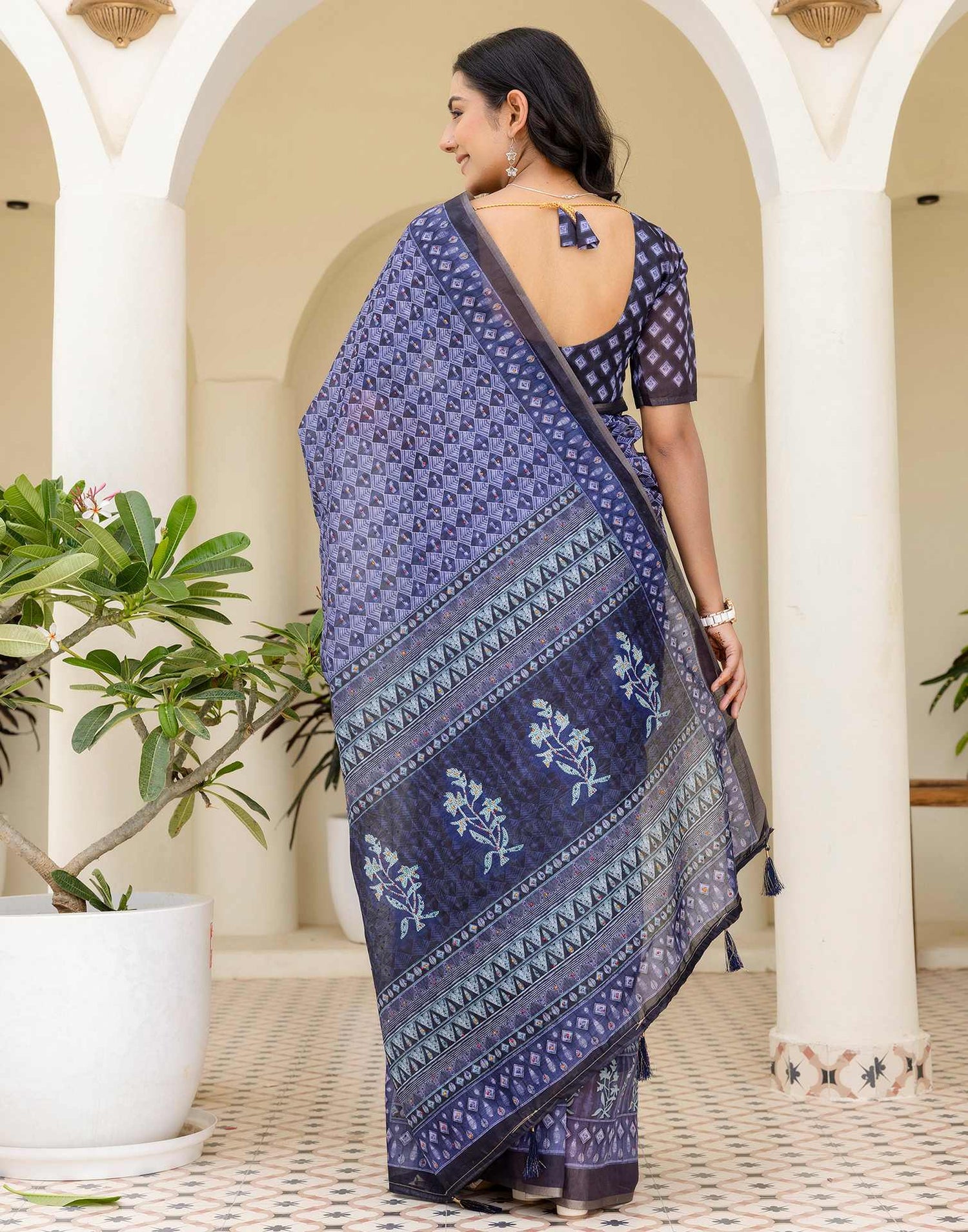 Black Cotton Printed Saree