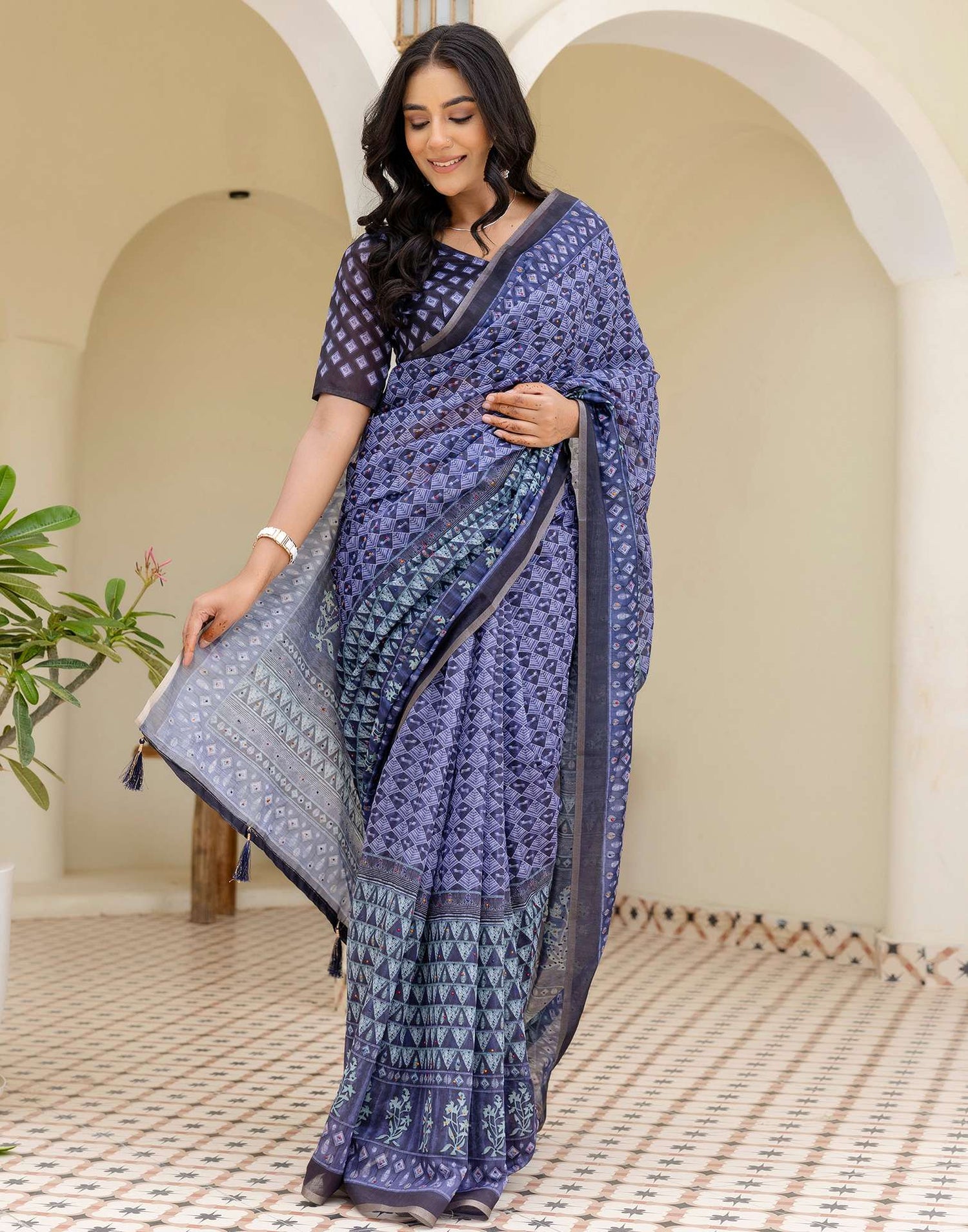 Black Cotton Printed Saree