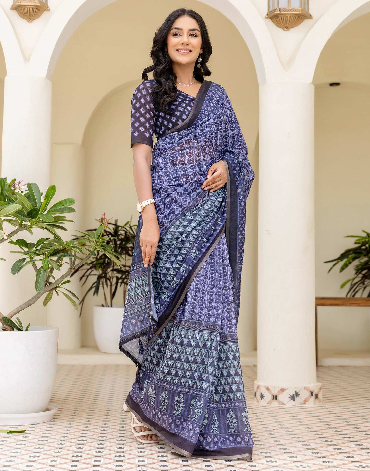 Black Cotton Printed Saree