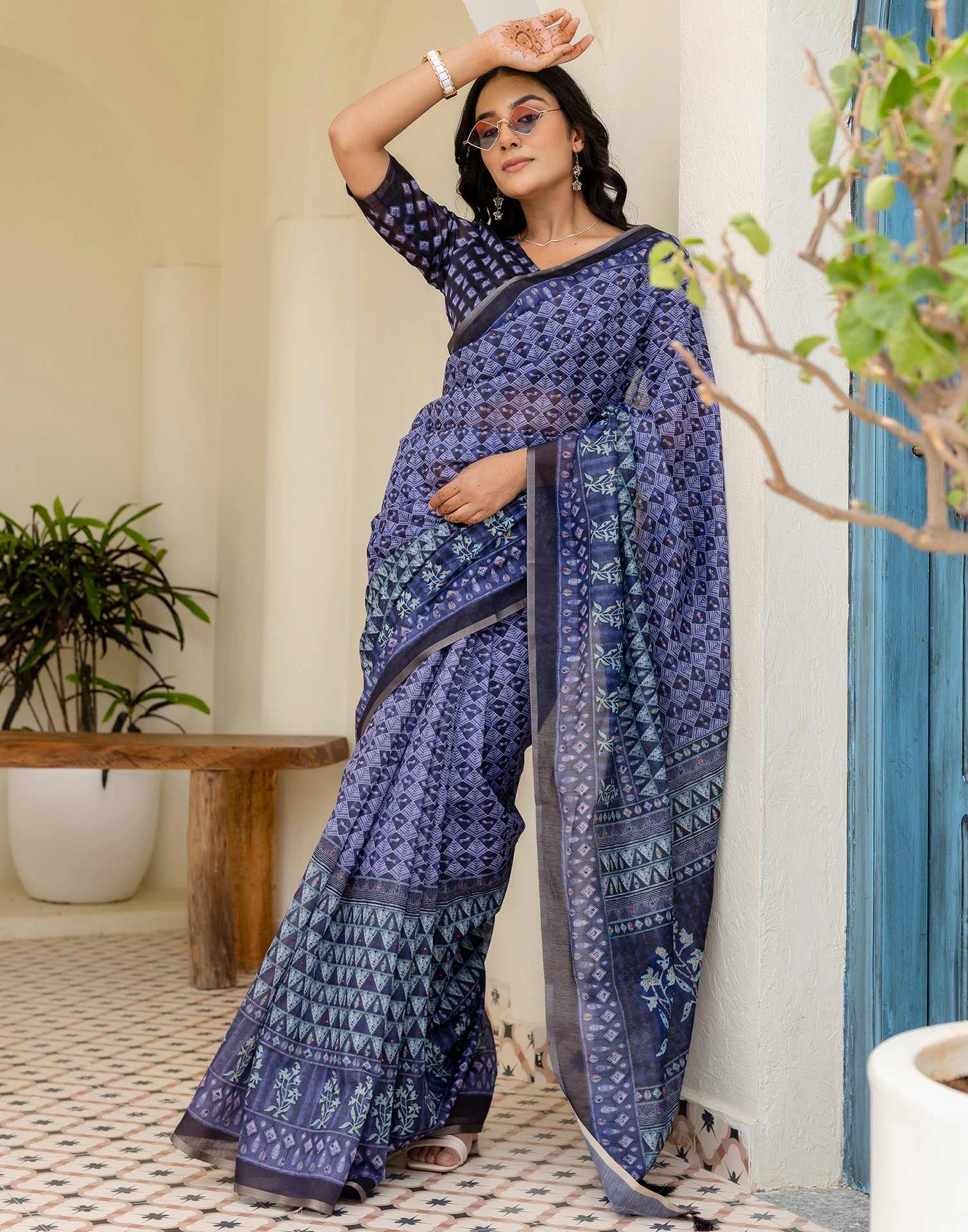 Black Cotton Printed Saree