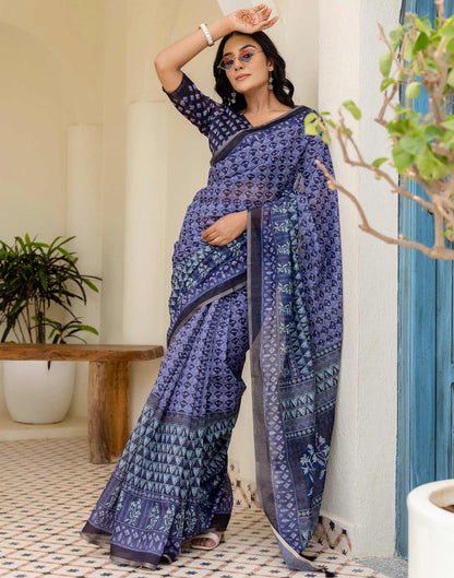 Black Cotton Printed Saree