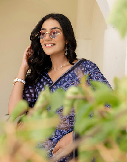 Black Cotton Printed Saree