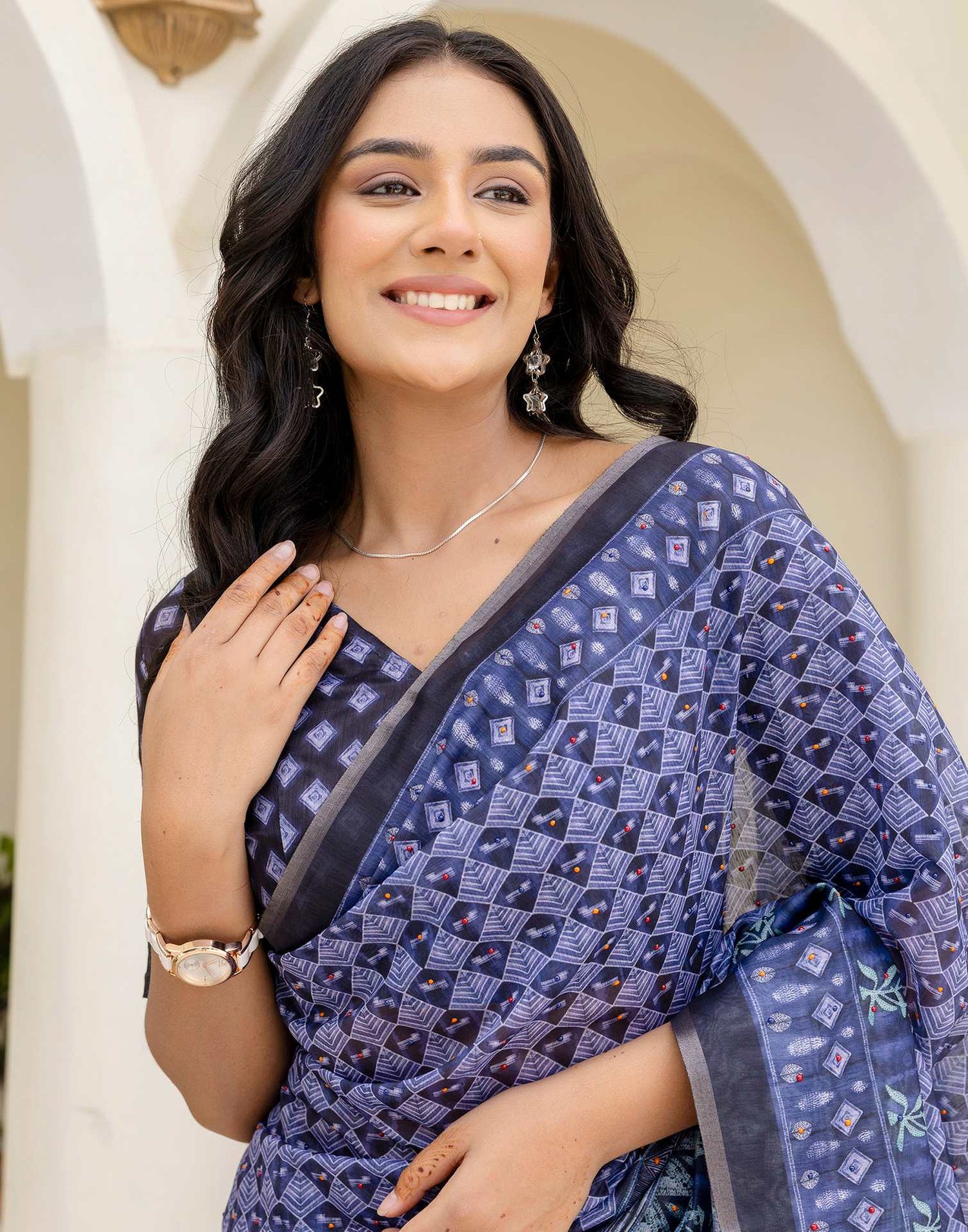 Black Cotton Printed Saree