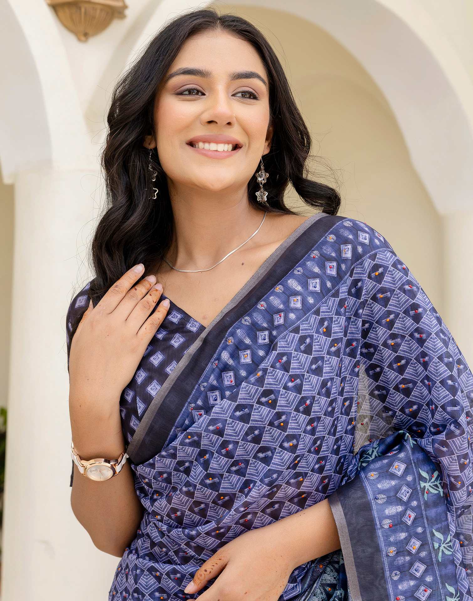 Black Cotton Printed Saree