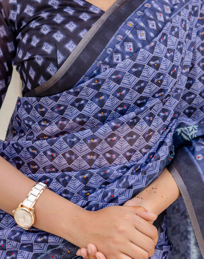 Black Cotton Printed Saree