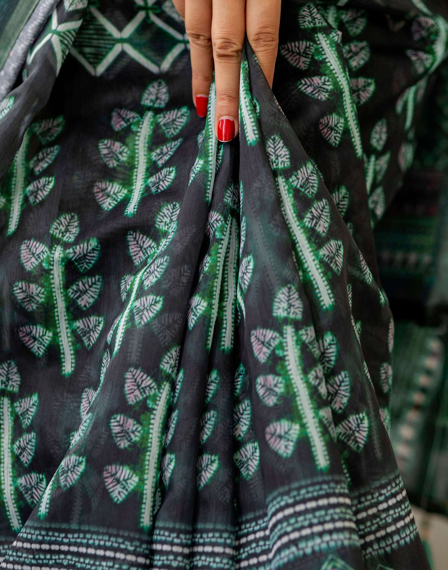 Green Cotton Printed Saree