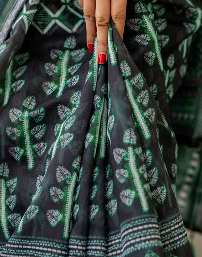 Green Cotton Printed Saree