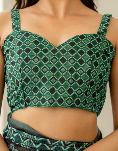 Green Cotton Printed Saree