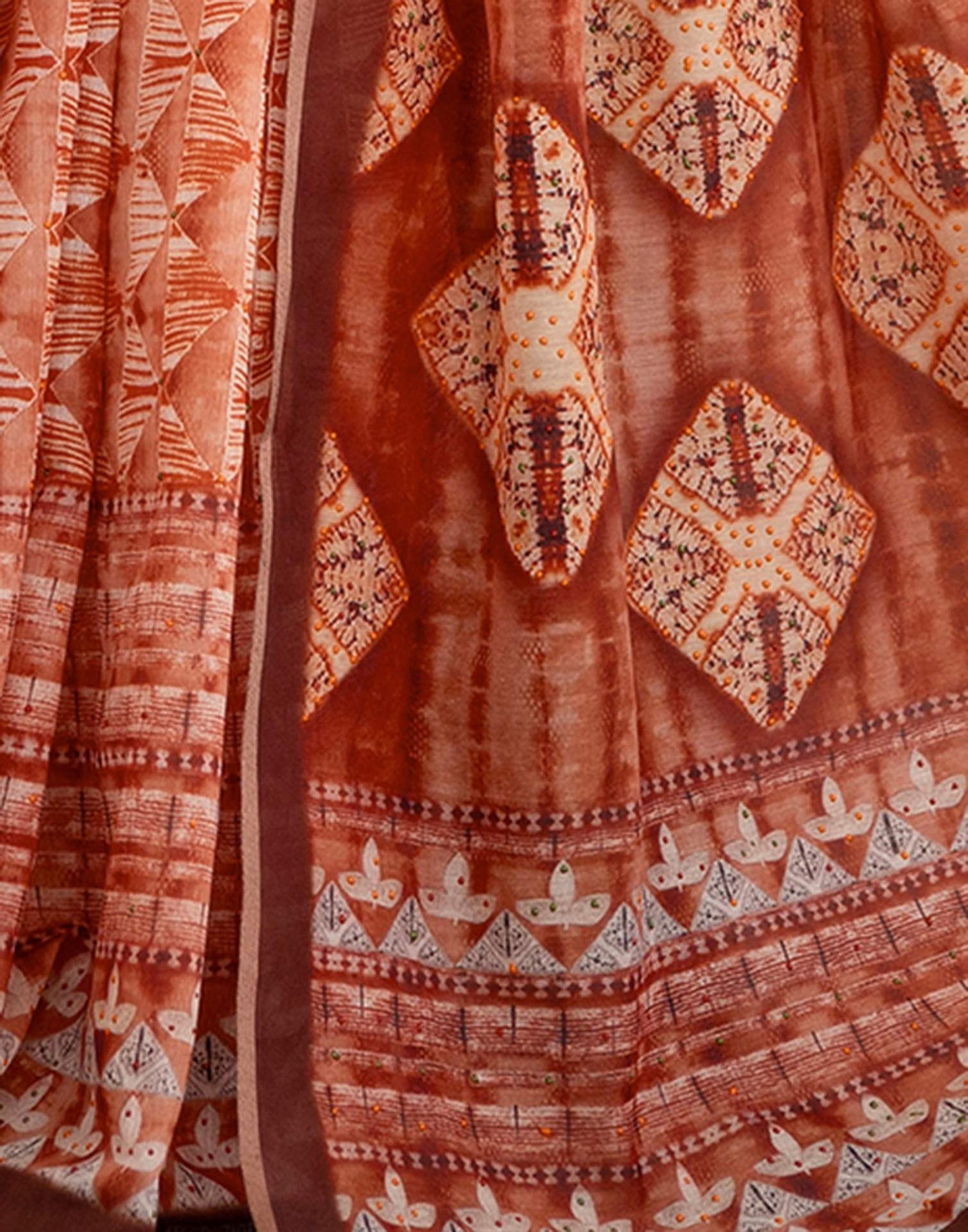 Orange Cotton Printed Saree