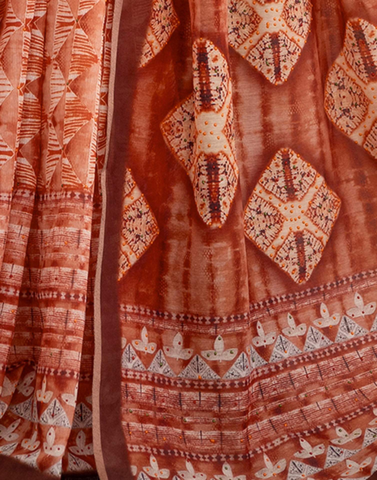 Orange Cotton Printed Saree