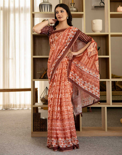 Orange Cotton Printed Saree