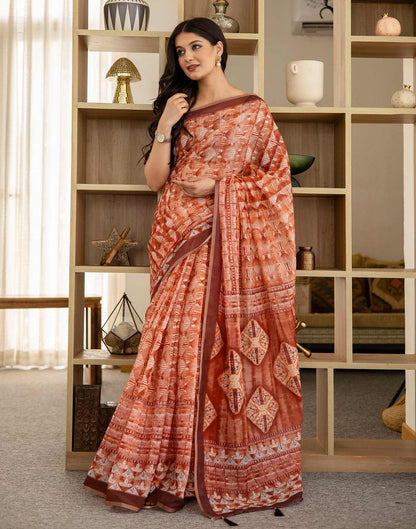 Orange Cotton Printed Saree