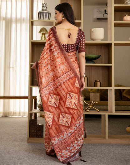 Orange Cotton Printed Saree