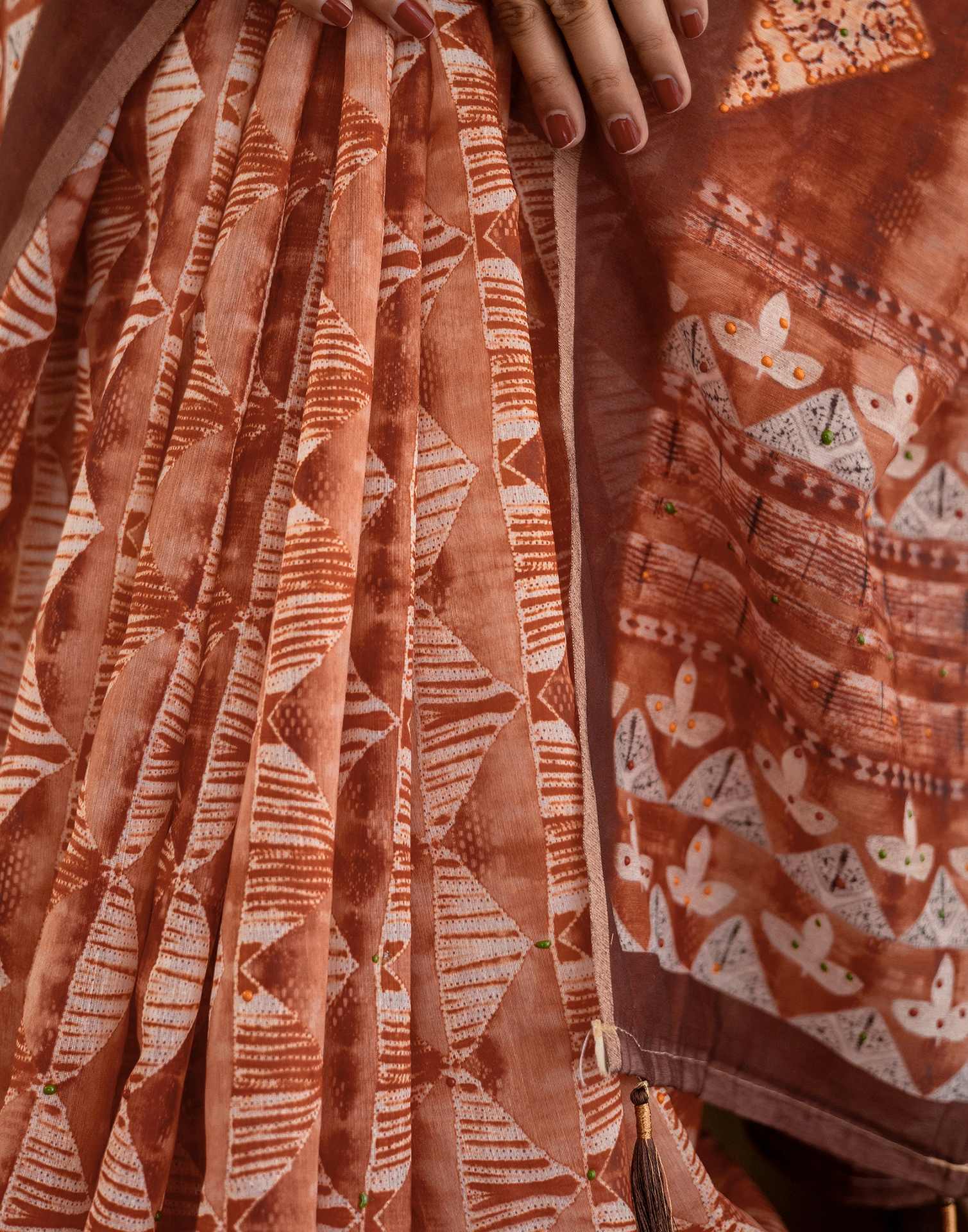 Orange Cotton Printed Saree