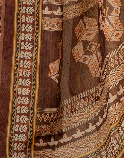 Brown Cotton Printed Saree