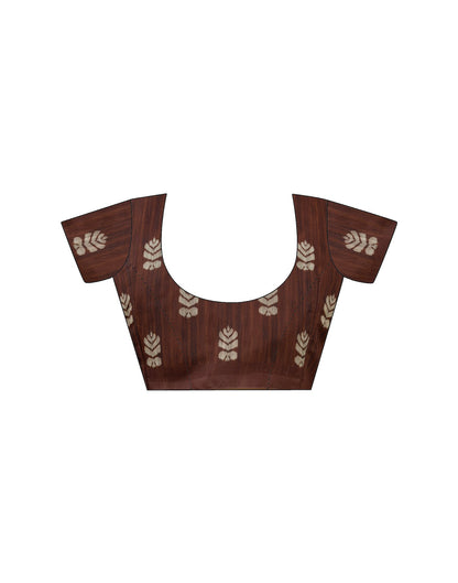 Brown Cotton Printed Saree