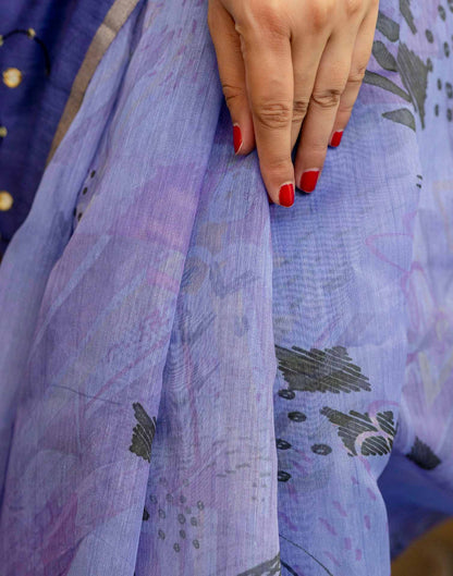 Purple Cotton Embroidery Printed Saree