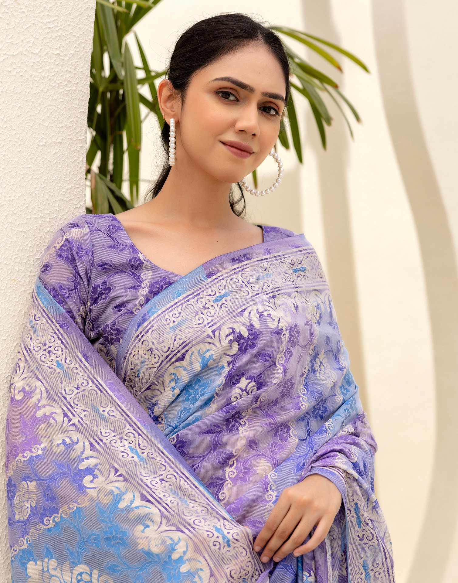 Purple Cotton Printed Woven Saree