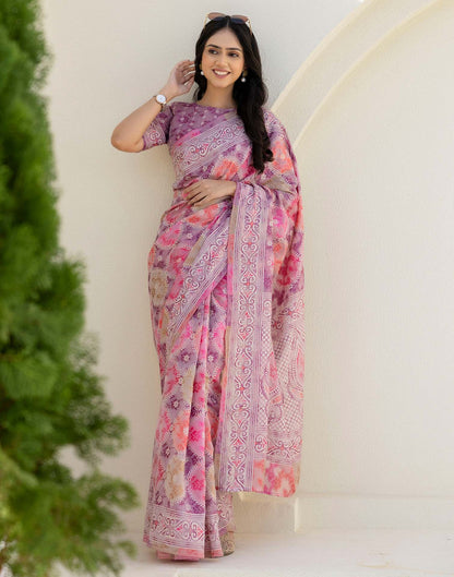 Mauve Cotton Printed Woven Saree