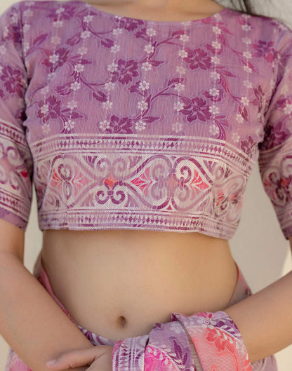Mauve Cotton Printed Woven Saree