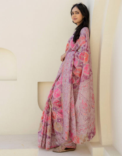 Mauve Cotton Printed Woven Saree