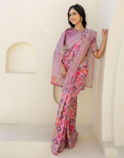 Mauve Cotton Printed Woven Saree